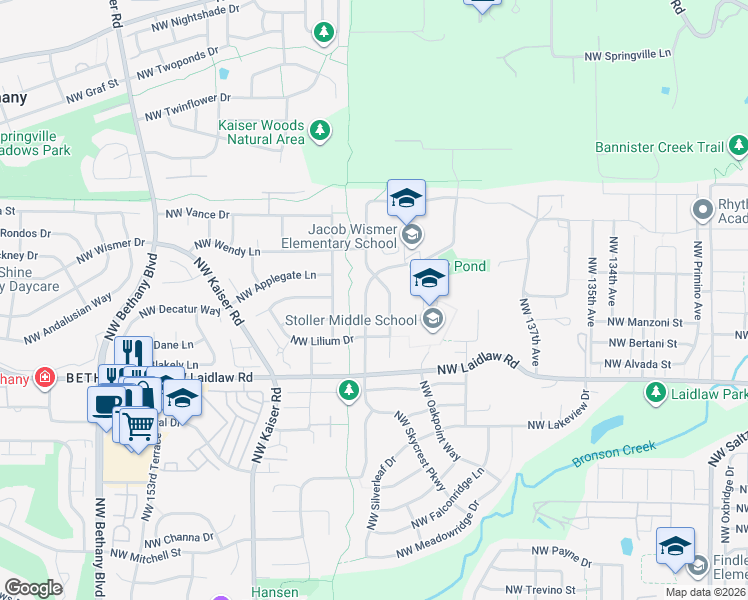 map of restaurants, bars, coffee shops, grocery stores, and more near 5315 Northwest Crady Lane in Portland