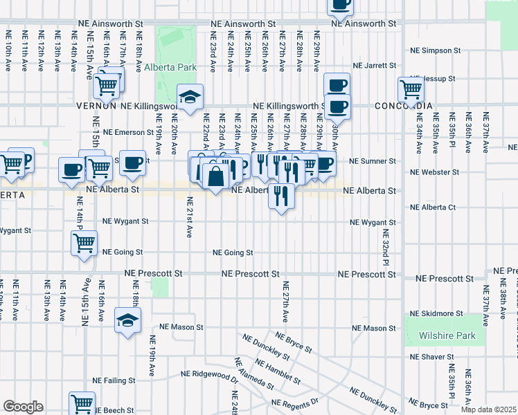 map of restaurants, bars, coffee shops, grocery stores, and more near in Portland
