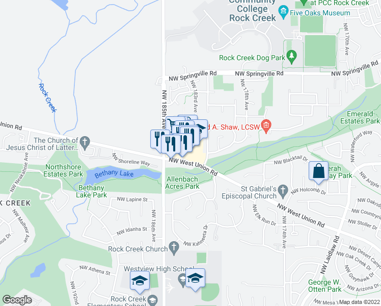 map of restaurants, bars, coffee shops, grocery stores, and more near 18305 Northwest West Union Road in Portland