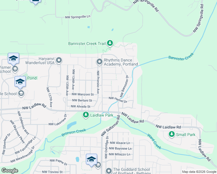 map of restaurants, bars, coffee shops, grocery stores, and more near 12931 Northwest Kyla Lane in Portland