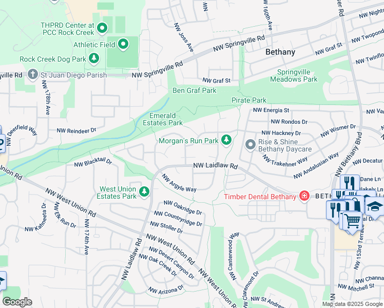 map of restaurants, bars, coffee shops, grocery stores, and more near 16671 Northwest Dublin Court in Portland