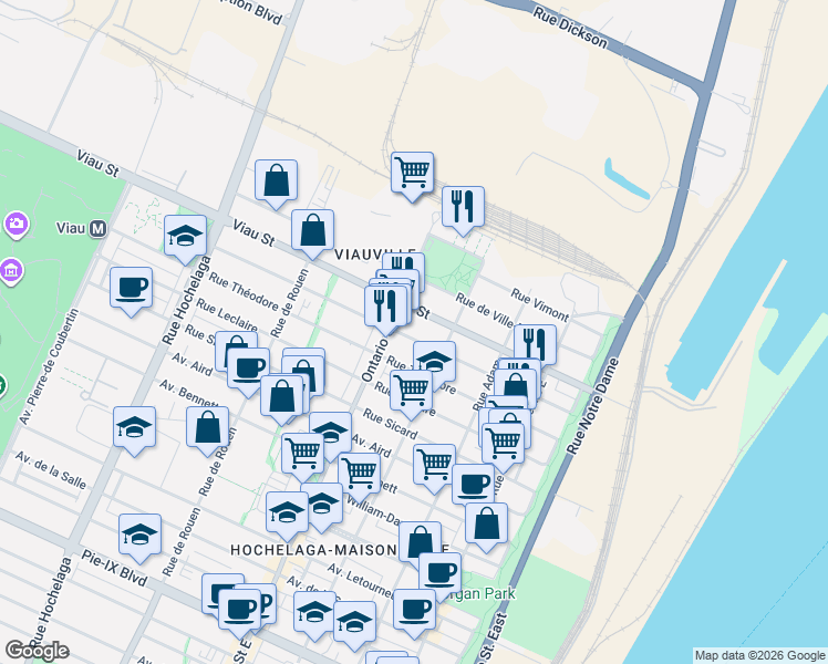 map of restaurants, bars, coffee shops, grocery stores, and more near 1887 Rue Saint-Clément in Montréal