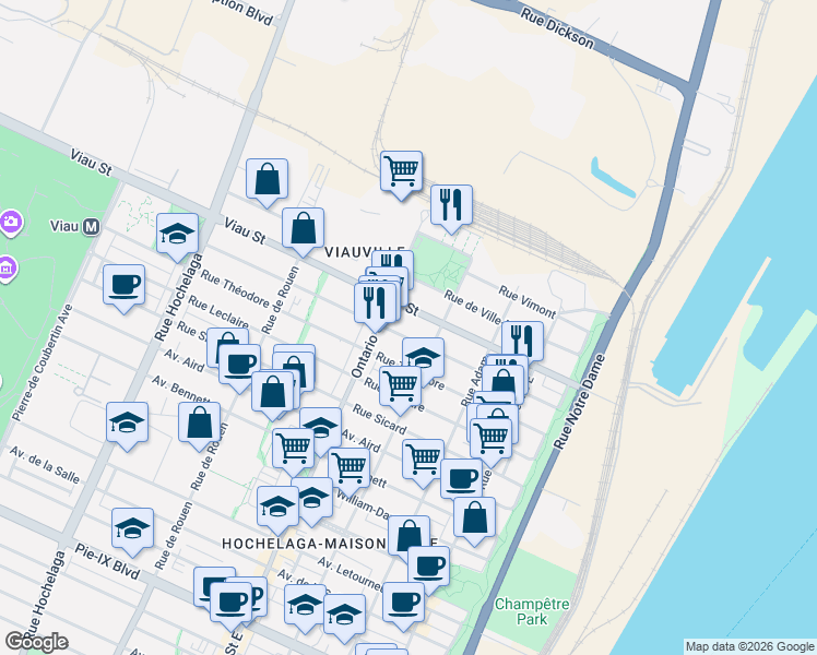 map of restaurants, bars, coffee shops, grocery stores, and more near 1867 Rue Saint-Clément in Montréal