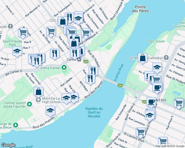 map of restaurants, bars, coffee shops, grocery stores, and more near in Laval