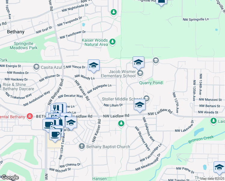 map of restaurants, bars, coffee shops, grocery stores, and more near 14635 Northwest Jewell Lane in Portland
