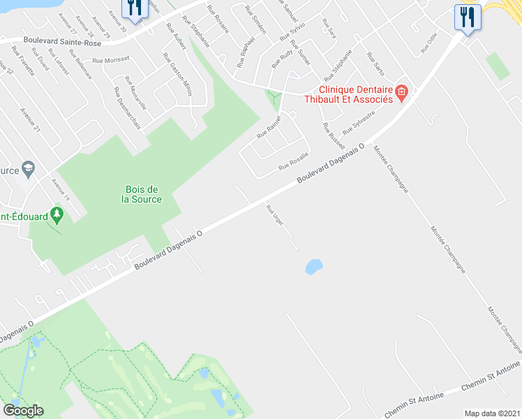 map of restaurants, bars, coffee shops, grocery stores, and more near 4300 Boulevard Dagenais Ouest in Laval