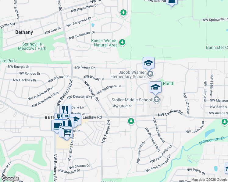 map of restaurants, bars, coffee shops, grocery stores, and more near 14709 Northwest Jewell Lane in Portland