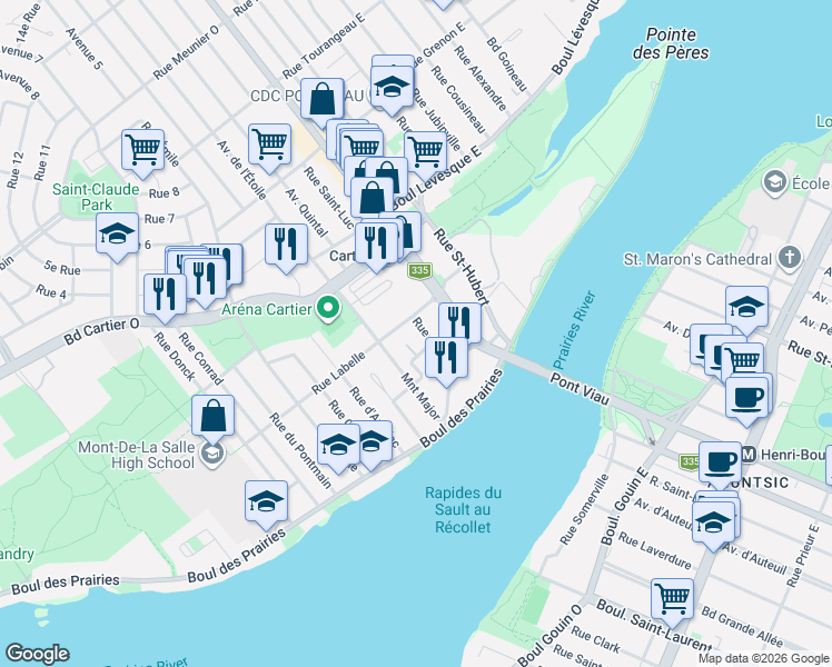 map of restaurants, bars, coffee shops, grocery stores, and more near 30 Rue d'Orly in Laval