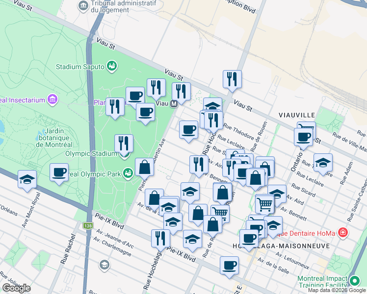 map of restaurants, bars, coffee shops, grocery stores, and more near 2595 Avenue Aird in Montreal