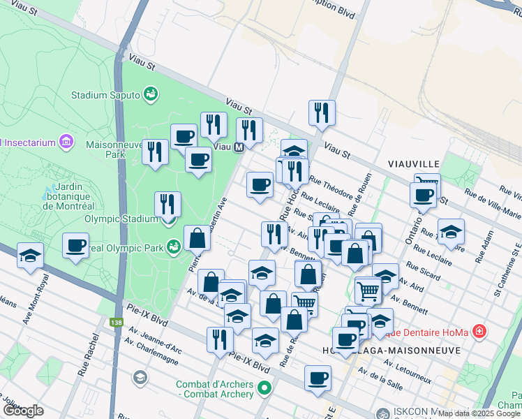 map of restaurants, bars, coffee shops, grocery stores, and more near 2575 Avenue Aird in Montréal