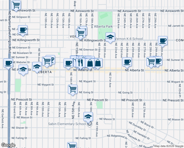 map of restaurants, bars, coffee shops, grocery stores, and more near 4816 Northeast 17th Avenue in Portland