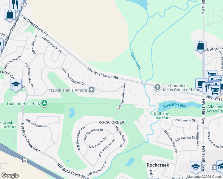 map of restaurants, bars, coffee shops, grocery stores, and more near 5412 Northwest Burning Tree Court in Portland