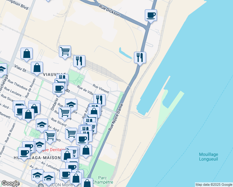 map of restaurants, bars, coffee shops, grocery stores, and more near in Montreal