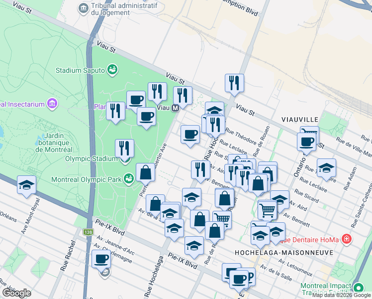 map of restaurants, bars, coffee shops, grocery stores, and more near 2595 Avenue Aird in Montréal