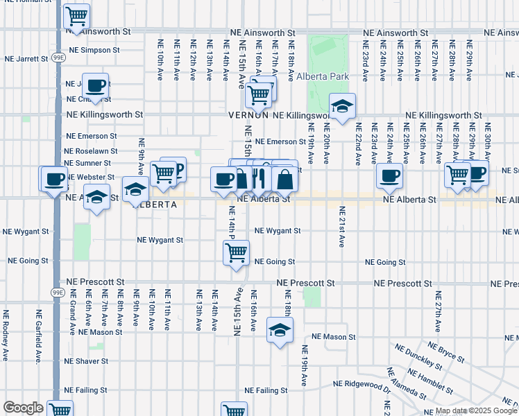 map of restaurants, bars, coffee shops, grocery stores, and more near in Portland