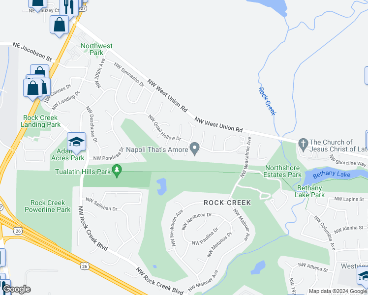 map of restaurants, bars, coffee shops, grocery stores, and more near 5365 Northwest Tamarron Place in Portland