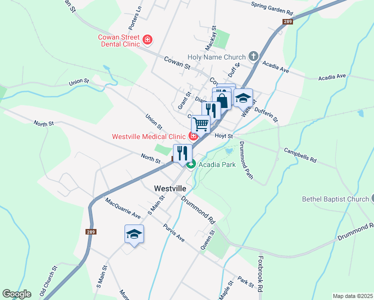 map of restaurants, bars, coffee shops, grocery stores, and more near 1910 Church Street in Westville