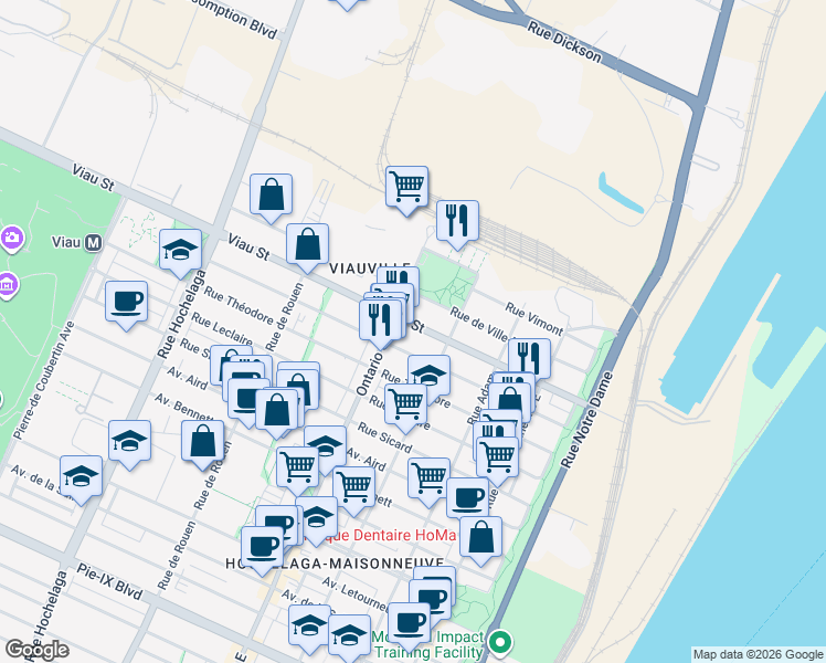 map of restaurants, bars, coffee shops, grocery stores, and more near 1884 Rue Viau in Montréal