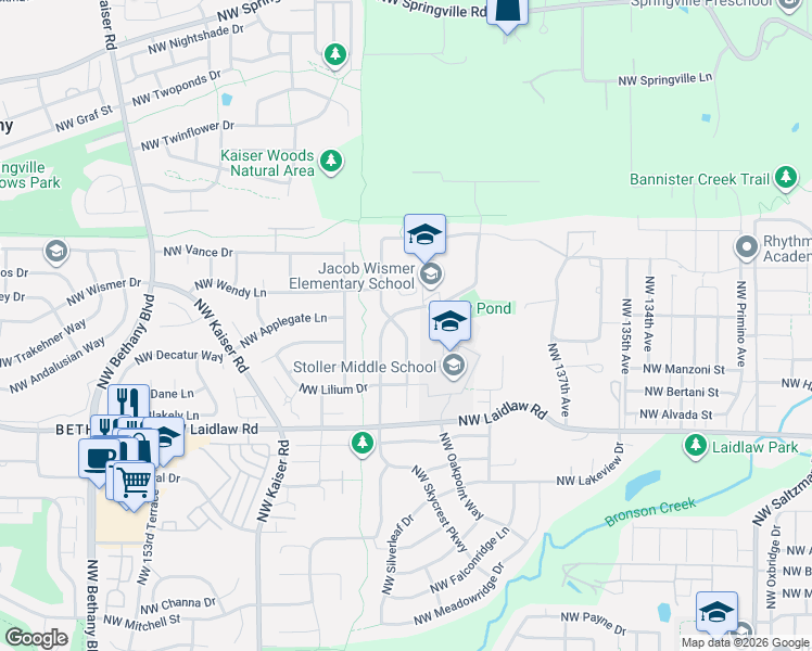 map of restaurants, bars, coffee shops, grocery stores, and more near 5392 Northwest Crady Lane in Portland