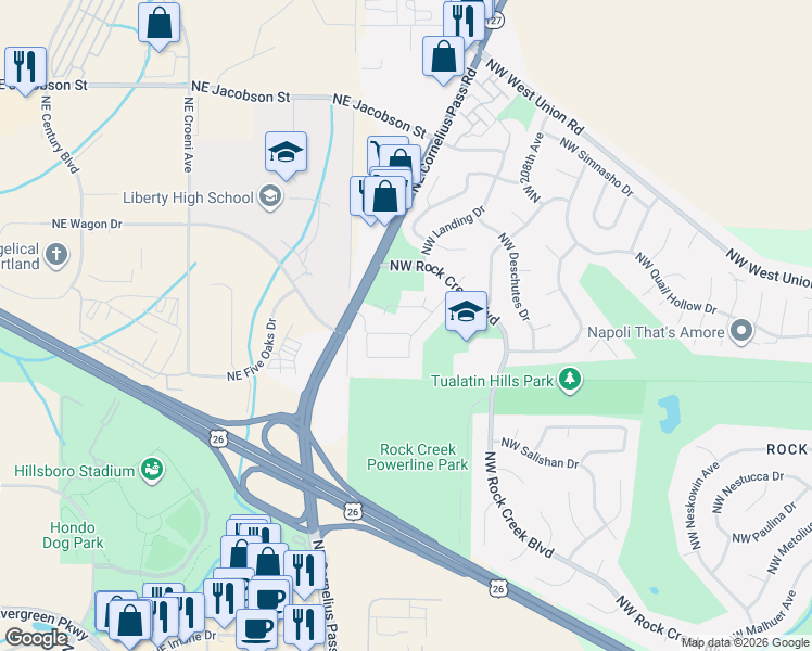 map of restaurants, bars, coffee shops, grocery stores, and more near 5359 Northwest Wickiup Way in Portland