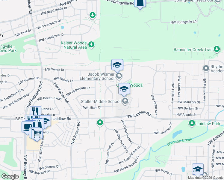 map of restaurants, bars, coffee shops, grocery stores, and more near 5392 Northwest Crady Lane in Portland
