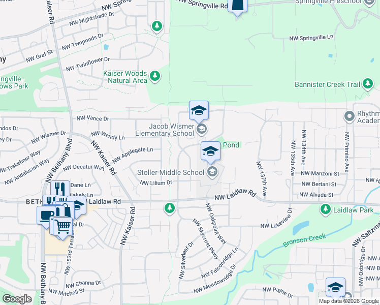 map of restaurants, bars, coffee shops, grocery stores, and more near 5433 Northwest Skycrest Parkway in Portland