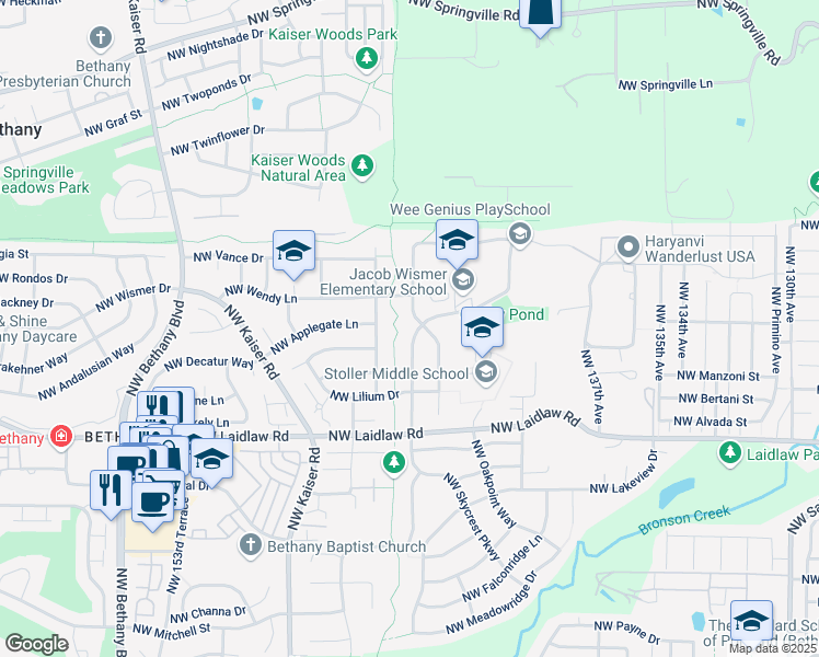 map of restaurants, bars, coffee shops, grocery stores, and more near 5389 Northwest Skycrest Parkway in Portland