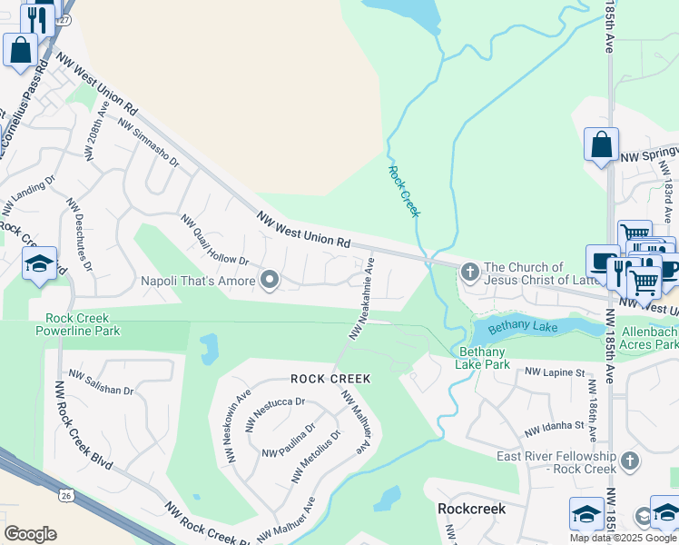 map of restaurants, bars, coffee shops, grocery stores, and more near 5518 Northwest Burning Tree Court in Portland