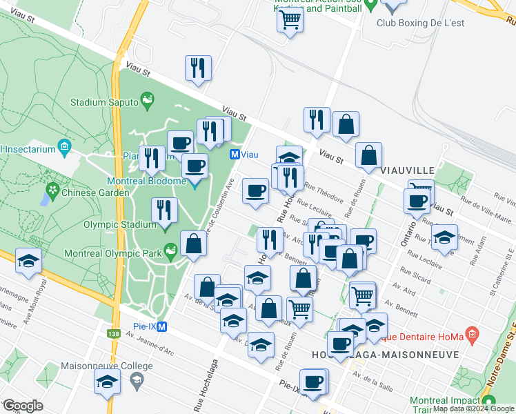 map of restaurants, bars, coffee shops, grocery stores, and more near 2570 Rue Sicard in Montréal