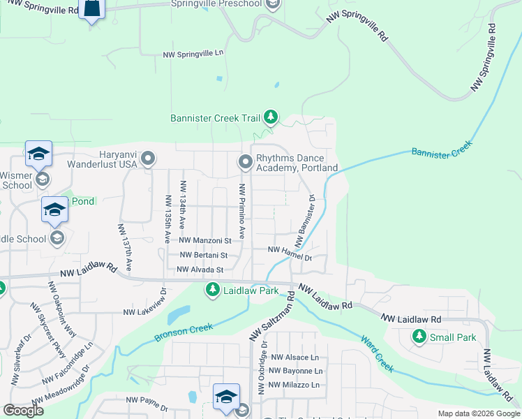 map of restaurants, bars, coffee shops, grocery stores, and more near 12950 NW Ramona Lane in Portland