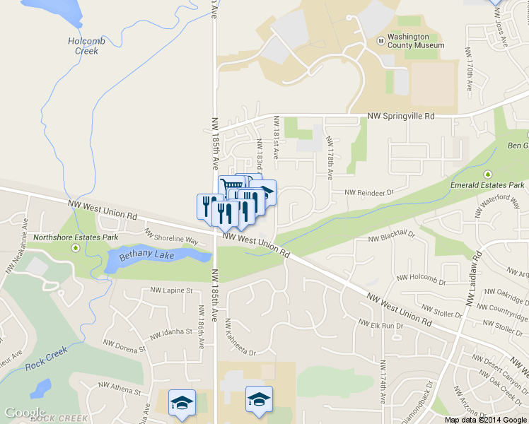 map of restaurants, bars, coffee shops, grocery stores, and more near 18275 Northwest West Union Road in Portland