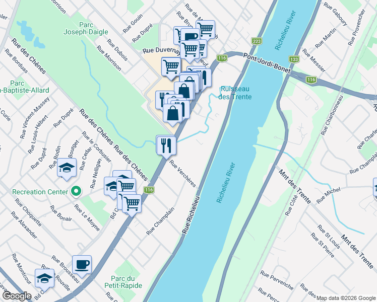 map of restaurants, bars, coffee shops, grocery stores, and more near 495 Boulevard Sir Wilfrid Laurier in Beloeil