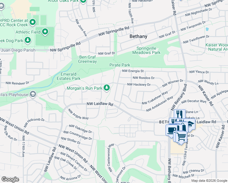 map of restaurants, bars, coffee shops, grocery stores, and more near 16169 Northwest Energia Street in Portland