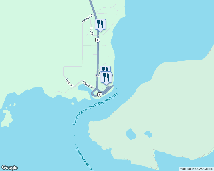 map of restaurants, bars, coffee shops, grocery stores, and more near 6 Water Street in Tehkummah
