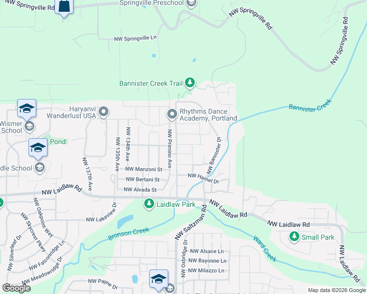 map of restaurants, bars, coffee shops, grocery stores, and more near 12950 NW Ramona Lane in Portland