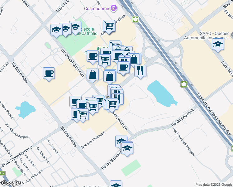 map of restaurants, bars, coffee shops, grocery stores, and more near 2980 Boulevard Saint-Martin Ouest in Laval