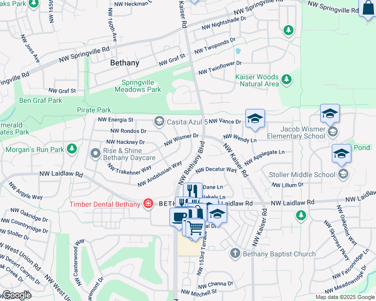 map of restaurants, bars, coffee shops, grocery stores, and more near 15463 Northwest Andalusian Way in Portland