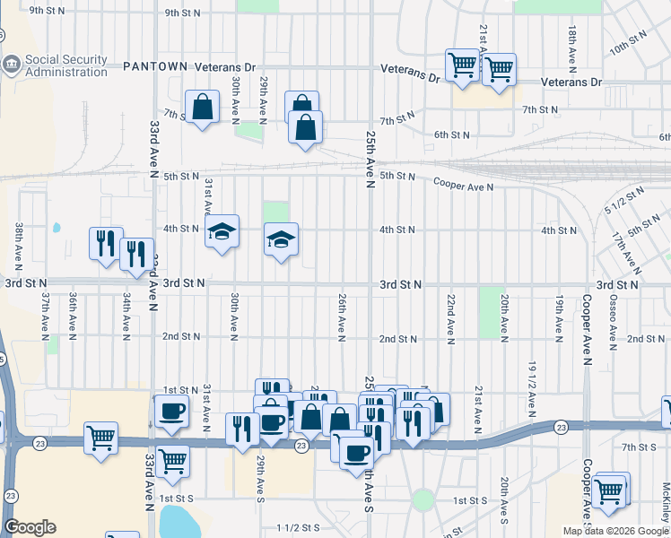 map of restaurants, bars, coffee shops, grocery stores, and more near 325 26th Avenue North in St. Cloud