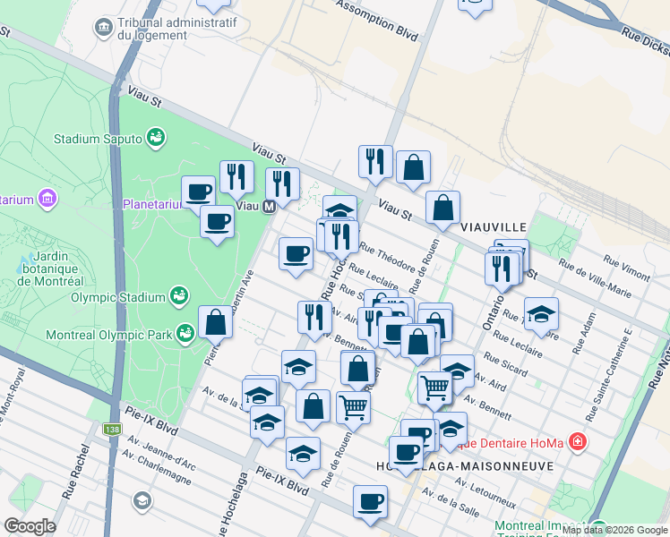 map of restaurants, bars, coffee shops, grocery stores, and more near 4729 Rue Hochelaga in Montreal