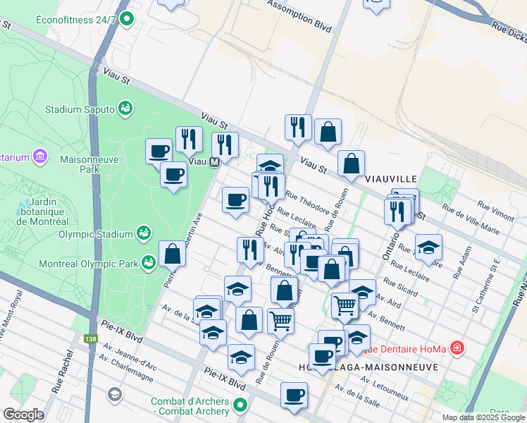 map of restaurants, bars, coffee shops, grocery stores, and more near 4729 Rue Hochelaga in Montréal