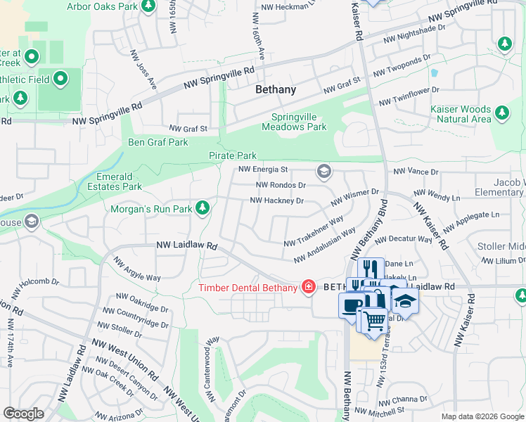 map of restaurants, bars, coffee shops, grocery stores, and more near 5476 Northwest Meadowlands Terrace in Portland