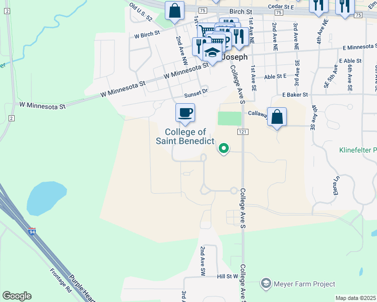 map of restaurants, bars, coffee shops, grocery stores, and more near 37 College Avenue South in Saint Joseph