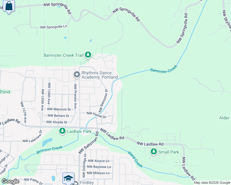 map of restaurants, bars, coffee shops, grocery stores, and more near 5009 Northwest 124th Avenue in Portland