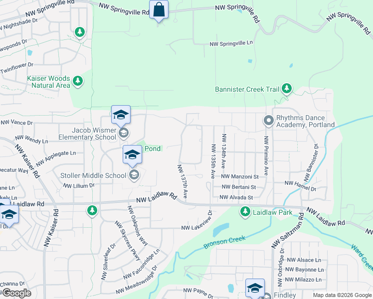 map of restaurants, bars, coffee shops, grocery stores, and more near 5510 Northwest 137th Avenue in Portland
