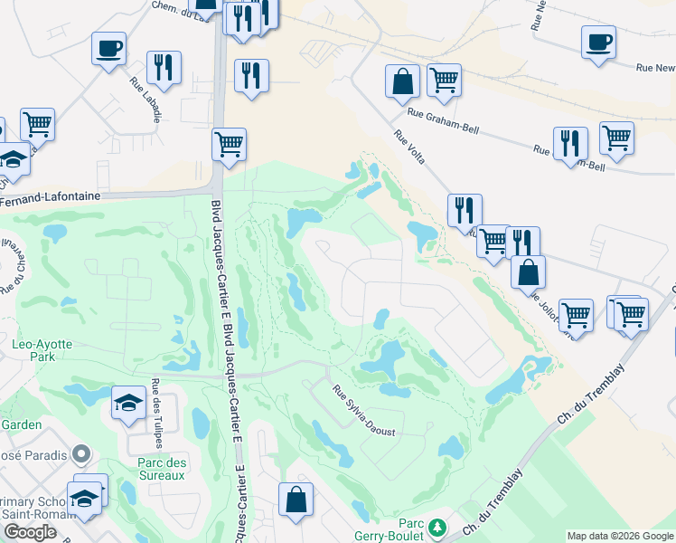 map of restaurants, bars, coffee shops, grocery stores, and more near 3115 Rue Micheline-Beauchemin in Longueuil
