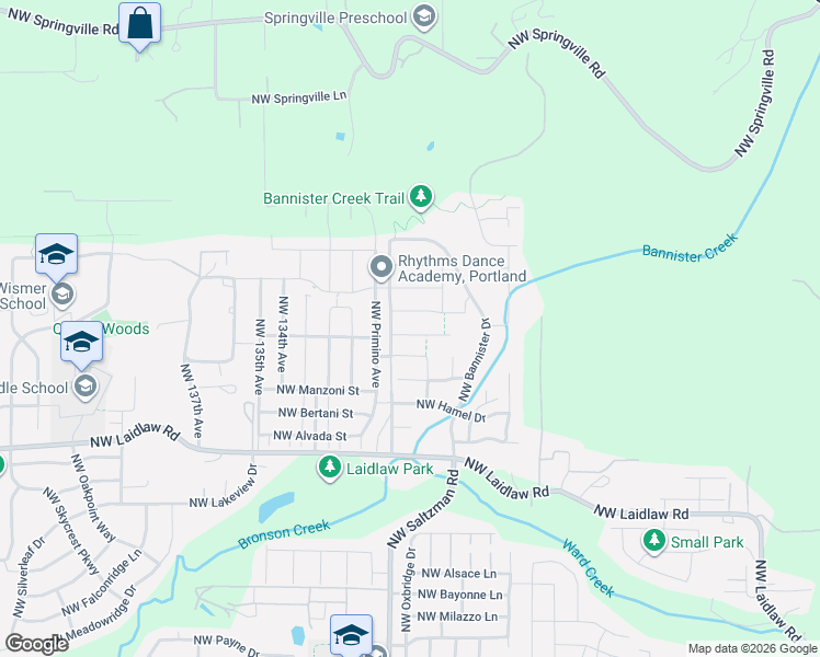 map of restaurants, bars, coffee shops, grocery stores, and more near 12937 NW Ramona Lane in Portland