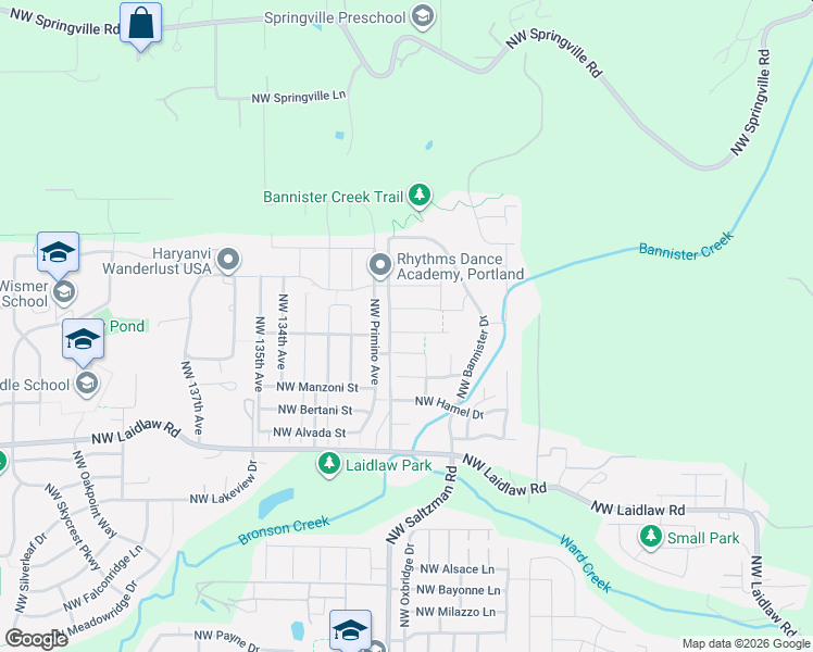 map of restaurants, bars, coffee shops, grocery stores, and more near 12937 NW Ramona Lane in Portland