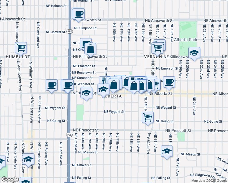 map of restaurants, bars, coffee shops, grocery stores, and more near in Portland