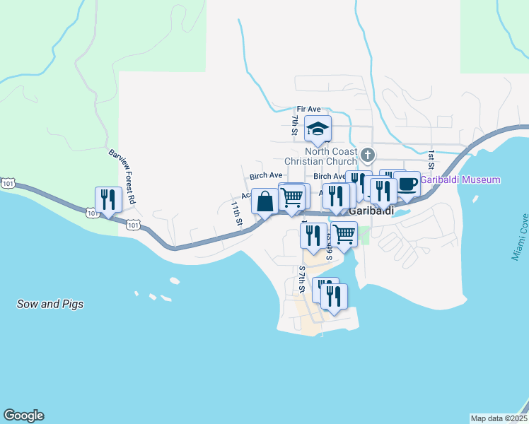 map of restaurants, bars, coffee shops, grocery stores, and more near 112 10th Street in Rockaway Beach