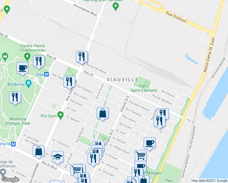 map of restaurants, bars, coffee shops, grocery stores, and more near 2145 Rue Saint-Clément in Montréal